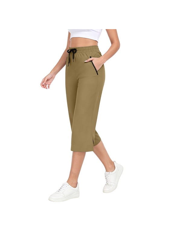 Women's Long Shorts Below The Knee Capri Hiking Shorts Quick Dry Lightweight Outdoor Casual Crop Pants Cargo Khaki,S