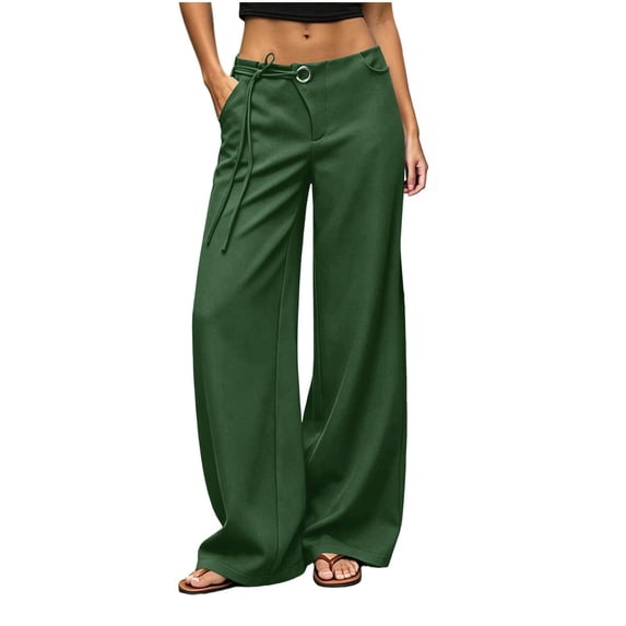 Hurxie Women's Low Rise Going Out Formal Dress Pants Wide Leg Work Slacks Pants Business Casual Outfits Trousers Green,S