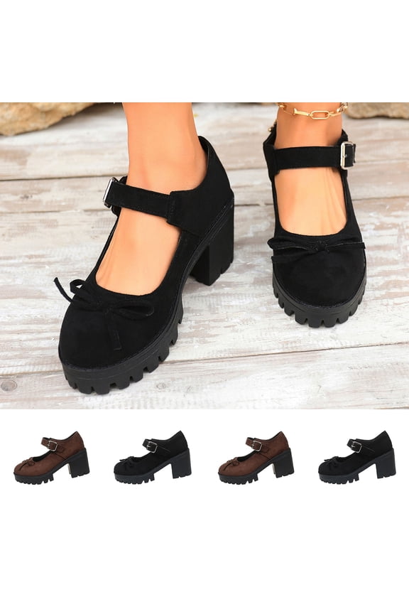 Women's Mary Jane Shoes - Platform Mary Janes for Women, Black Leather Round Toe Chunky Dress Shoes with Adjustable Ankle Strap Black 38