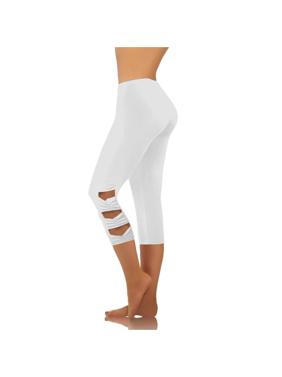 Women's Mesh Panel Capri Leggings Workout Yoga Running Crop Pants White,M