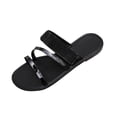 thumbnail image 1 of Hurxie Women's Metallic Strappy Flat Sandals Dressy Sparkly Open Toe Slide Vacation Summer Sandals Black, 1 of 7