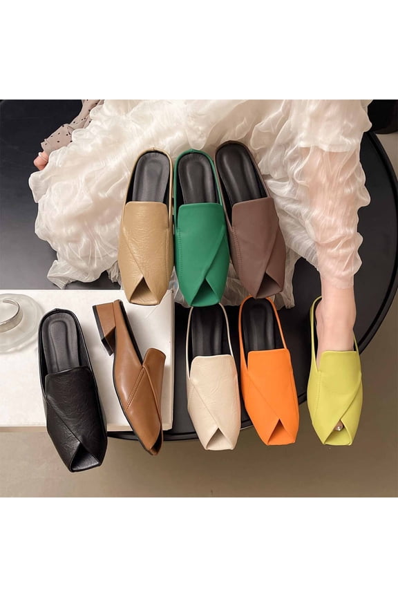 Women's Mules Block Kitten Heels Closed Square Toe Slip On Slingback Casual Dress Shoes Green 37
