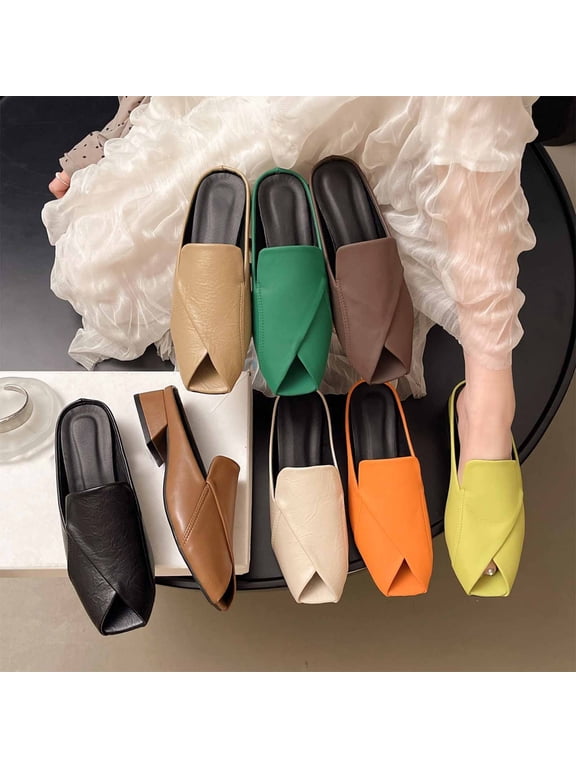 Women's Mules Block Kitten Heels Closed Square Toe Slip On Slingback Casual Dress Shoes Mint Green 43