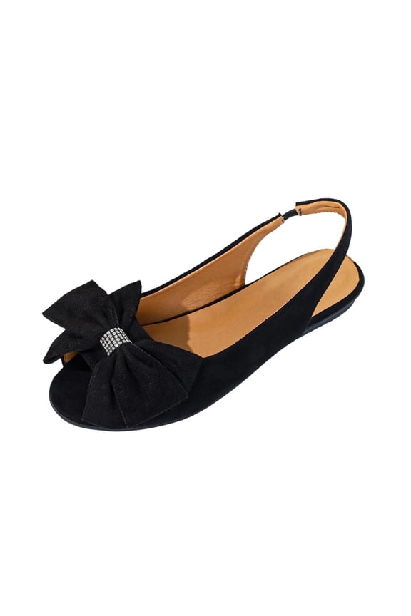 Women's Mules for Women Leather Bow Flat Shoes Open Toe Ankle Strap Slip on Work Shoes Black 5.5
