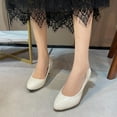 thumbnail image 1 of Hurxie Women's Office Round Toe Patent Casual Slip On Spool Mid Heel Pumps Shoes White 38, 1 of 4