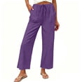 thumbnail image 1 of Hurxie Women's Pants Summer Palazzo Flowy Wide Leg Beach Trousers with Pockets Purple,XL, 1 of 6