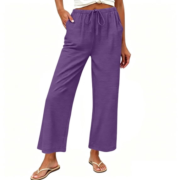 Hurxie Women's Pants Summer Palazzo Flowy Wide Leg Beach Trousers with Pockets Purple,XL