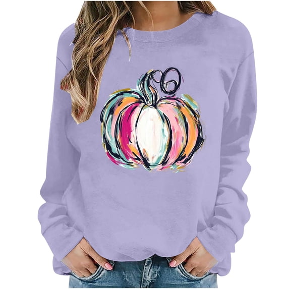 Hurxie Women's Pastel Pumpkin Halloween Crewneck Sweatshirt Soft Aesthetic Fall Top