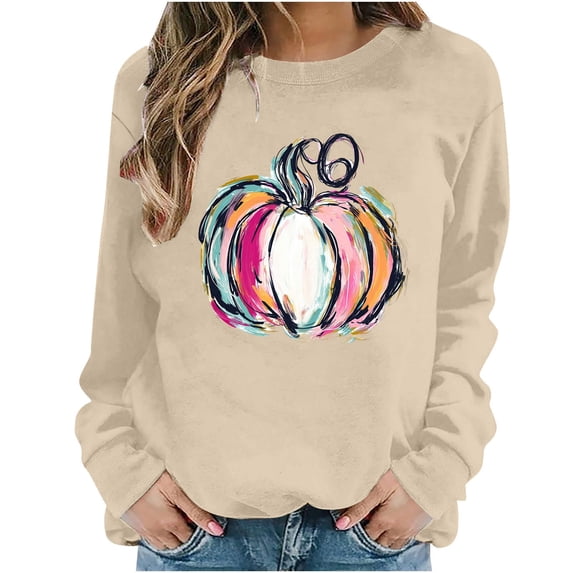 Hurxie Women's Pastel Pumpkin Halloween Crewneck Sweatshirt Soft Aesthetic Fall Top