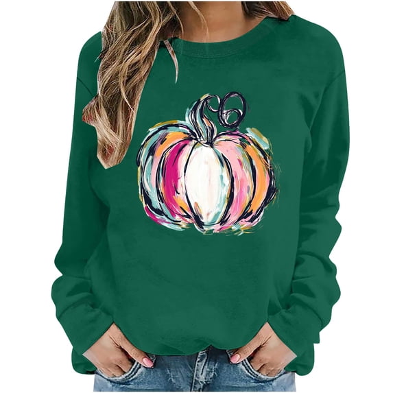 Hurxie Women's Pastel Pumpkin Halloween Crewneck Sweatshirt Soft Aesthetic Fall Top