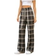 thumbnail image 1 of Hurxie Women's Plaid Pajama Pants Drawstring High Waisted Wide Leg Lounge Pants Loose Bottoms Trousers Blue,Free Size, 1 of 6