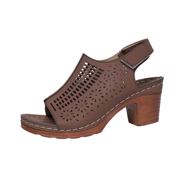 Hurxie Women's Platform Sandals Sling Wedge Sandals Hollow-Out Low Heel Open Toe Ankle Boots Cutout Shoes Slingback Sandals Coffee 36