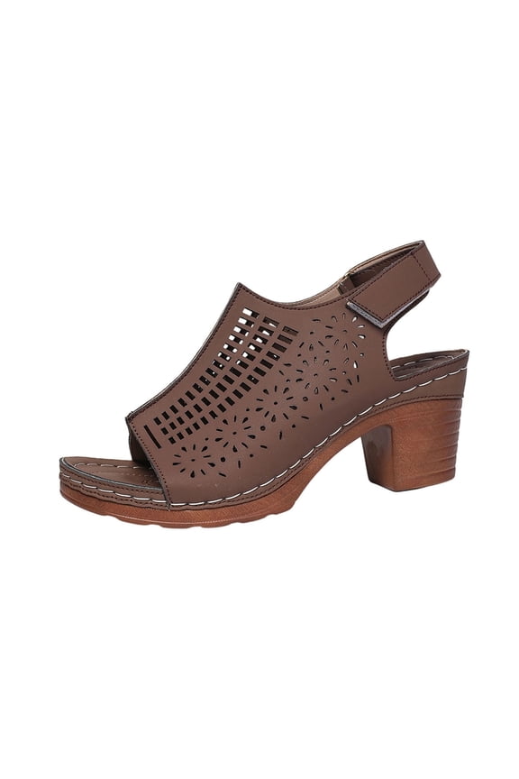 Women's Platform Sandals Sling Wedge Sandals Hollow-Out Low Heel Open Toe Ankle Boots Cutout Shoes Slingback Sandals Coffee 36