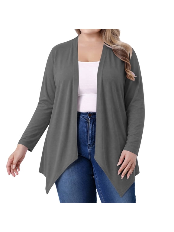 Women's Plus Size Lightweight Open Front Cardigan 3/4 Sleeve Cover Ups Shrugs Shawls and Wraps Kimono Jacket Coat Gray,XL