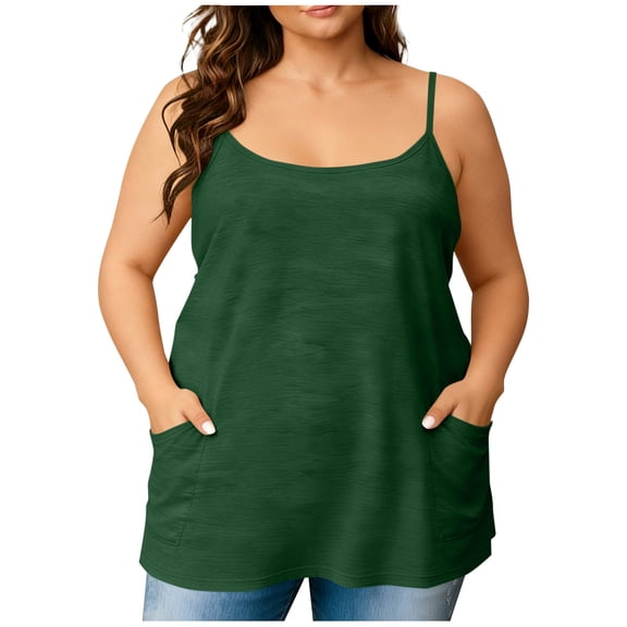 Hurxie Women's Plus Size Sleeveless Tank Romper Summer One Piece Short Jumpsuits with Pockets Army Green 3XL