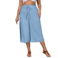 thumbnail image 1 of Hurxie Women's Plus Size Wide Leg Capri Pants Loose Lounge Cropped Culottes Summer Casual Palazzo Pants with Pockets Sky Blue,M, 1 of 7