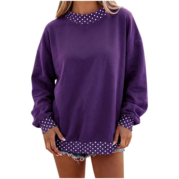 Hurxie Women's Polka Dot Crew Neck Long Sleeve Casual Loose Fit Sweatshirt