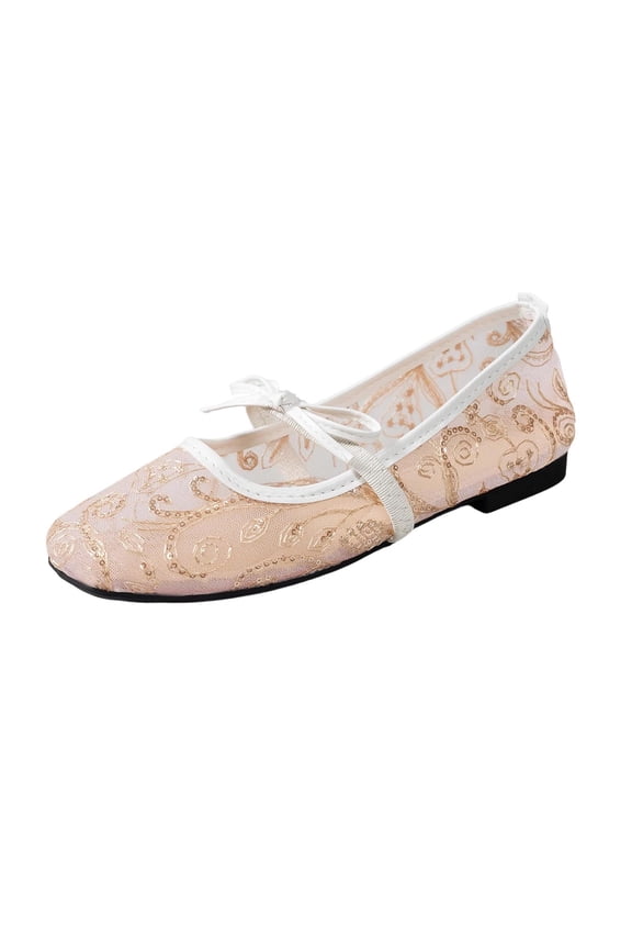 Women's Polka Dots Mesh Ballet Flats Bowknot Pointed Toe Ballerina Flats Closed Toe Comfortable Casual Work Shoes Gold 37