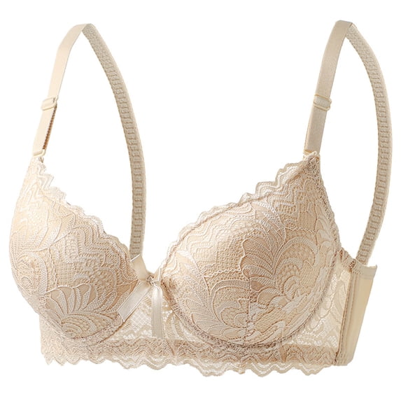 Hurxie Women's Push Up Lace Bra Padded Plunge Underwire T-Shirt Bras Beige ,L