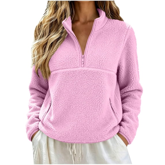 Hurxie Women’s Quarter Zip Fleece Pullover Fuzzy Sherpa Jacket Half Zip Mockneck Sweatshirt Jacket,Long Sleeve Cozy Layering Tops,Fuzzy Outfits