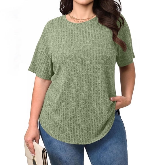 Hurxie Women's Short Sleeve Crew Neck Knit Pullover Sweater Green XL