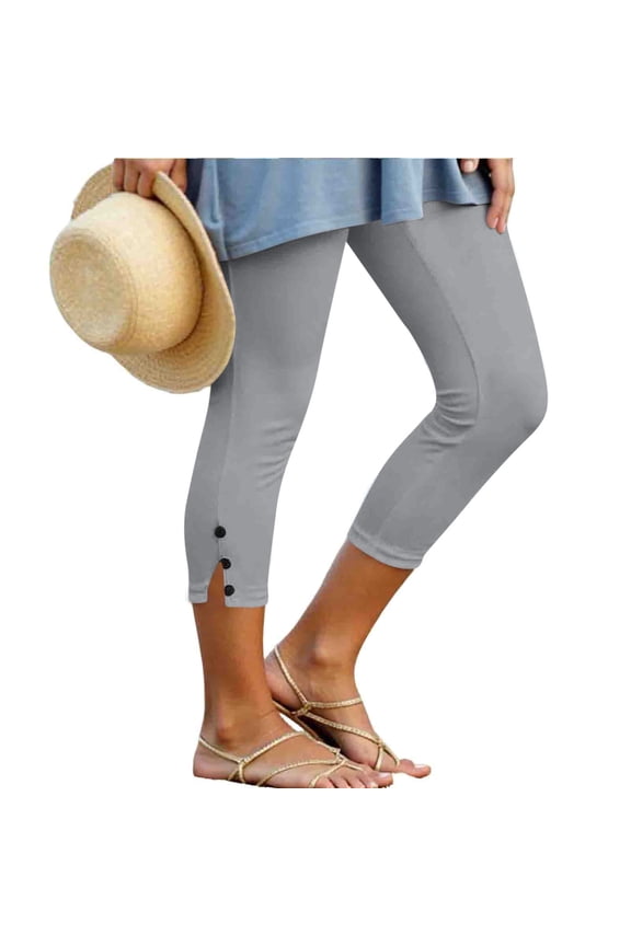 Women's Soft Capri Legging 3/4 Length Leggings High Waisted Cropped Tights Beach Capris Gray,2XL