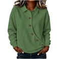 thumbnail image 1 of Hurxie Women's Solid Color Sports Casual Loose Button Lapel Hoodless Sweatshirt Top Green,L, 1 of 7