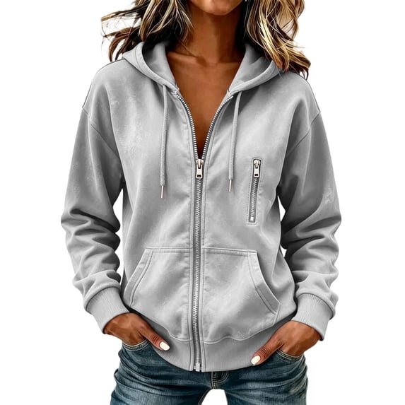 Hurxie Women's Spring Zip Up Y2K Hoodies Casual Long Sleeve Sweatshirts Fall Winter Track Jackets with Pockets Gray,S