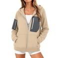 thumbnail image 1 of Hurxie Women's Spring Zip Up Y2K Hoodies Casual Long Sleeve Sweatshirts Fall Winter Track Jackets with Pockets Khaki,L, 1 of 7