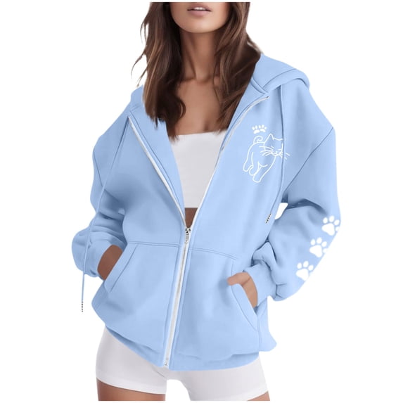Hurxie Women's Spring Zip Up Y2K Hoodies Casual Long Sleeve Sweatshirts Fall Winter Track Jackets with Pockets Sky Blue,2XL