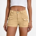 thumbnail image 1 of Hurxie Women's Stretchy Jean Shorts Mid Waisted Twill Shorts Stretch Junior Denim Shorts with Pockets Club Night Khaki,S, 1 of 7
