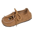 thumbnail image 1 of Hurxie Women's Suede Beaded Moccasins Loafers Fashion Comfortable Round Toe Slip On Lace Up Flats for Casual Daily Work Walking Shoes Brown 39, 1 of 7