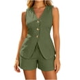thumbnail image 1 of Hurxie Women's Summer 2 Piece Outfits Sleeveless Matching Sets Button Down V Neck Vest Waistcoat and Pockets Shorts Army Green,XL, 1 of 6
