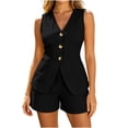 thumbnail image 1 of Hurxie Women's Summer 2 Piece Outfits Sleeveless Matching Sets Button Down V Neck Vest Waistcoat and Pockets Shorts Black,XL, 1 of 6