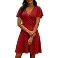 thumbnail image 1 of Hurxie Women's Summer Dress Vintage Casual Office Professional Elegant Work V Neck A Line Knee Length Dresses with Pockets Red,L, 1 of 7
