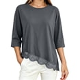 thumbnail image 1 of Hurxie Women's Summer Tops Oversized Lace Trim T Shirts Casual Loose Half Sleeve Asymmetrical Hem Tees Tunic Blouses Dark Gray,L, 1 of 7