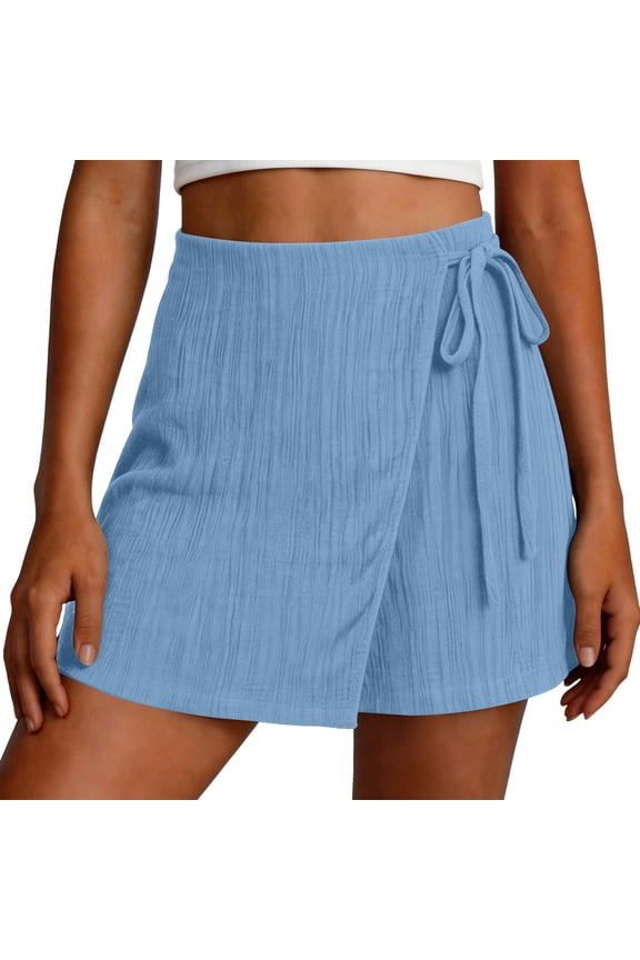 Women's Summer Wrap Skirt Skorts High Waisted Wide Leg Shorts Sky Blue,L