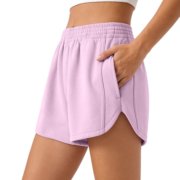 Hurxie Women's Sweat Shorts Cotton Curved Hem Workout Casual Relaxed Lounge Shorts with Pockets Pink,3XL