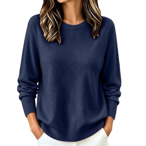 Hurxie Women's Sweater Lightweight Long Sleeve Pullover Soft Lightweight Sweaters, Basic Knit Pullover for Casual Daily Wear, Business, Travel and Everyday Layering Navy,2XL