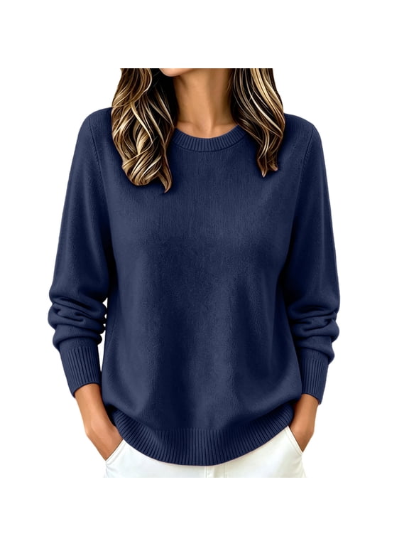 Women's Sweater Lightweight Long Sleeve Pullover Soft Lightweight Sweaters, Basic Knit Pullover for Casual Daily Wear, Business, Travel and Everyday Layering Navy,2XL