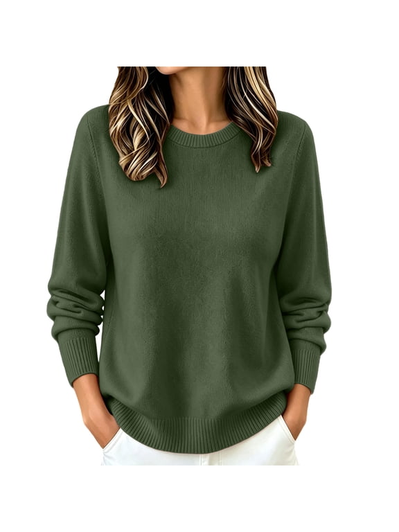 Women's Sweater Lightweight Long Sleeve Pullover Soft Lightweight Sweaters, Basic Knit Pullover for Casual Daily Wear, Business, Travel and Everyday Layering Army Green,2XL