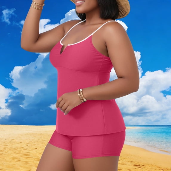 Hurxie Women's Swimsuit Tankini Tummy Control Bathing Suits Two Piece Full Coverage Plus Size Swim Suits with High Waisted Bottom Hot Pink ,3XL