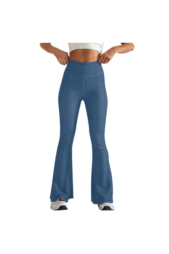 Women's Trendy Stretchy Flare Jeans Mid Rise Bootcut Curvy Denim Pants Blue S