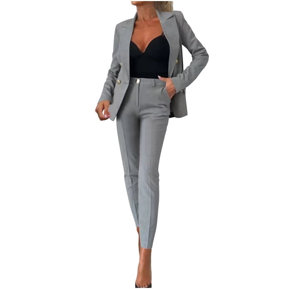 Hurxie Women's Two Piece Sets Pants Suits Dressy Business Casual Outfits Professional Blazer Pantsuits Set Work Office Gray XL