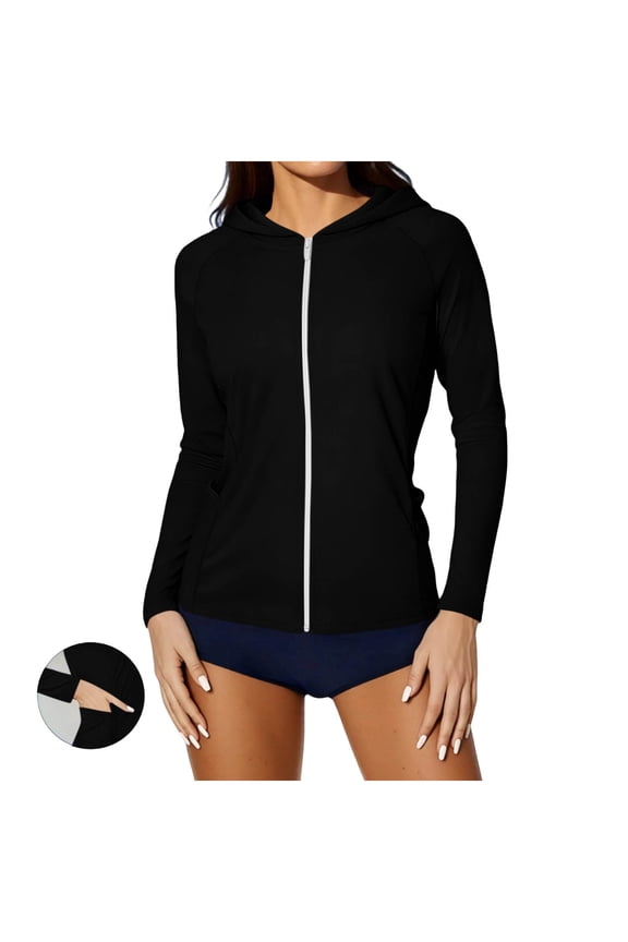 Women's UPF 50+ Sun Protection Hoodie Jacket Lightweight Long Sleeve Sun Shirt UV Hoodie with Pocket Black,S