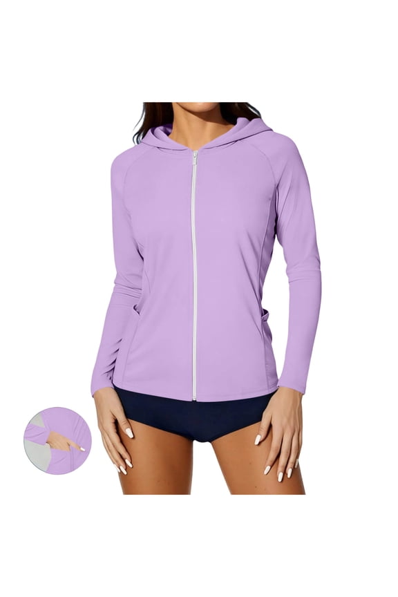 Women's UPF 50+ Sun Protection Hoodie Jacket Lightweight Long Sleeve Sun Shirt UV Hoodie with Pocket Purple,S