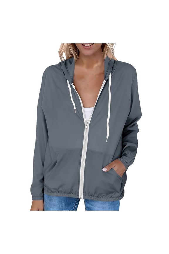 Women's UPF 50+ Sun Protection Jacket Cooling Sun Shirt Lightweight Athletic Hoodie with Zipper Pockets Outdoor Dark Gray S