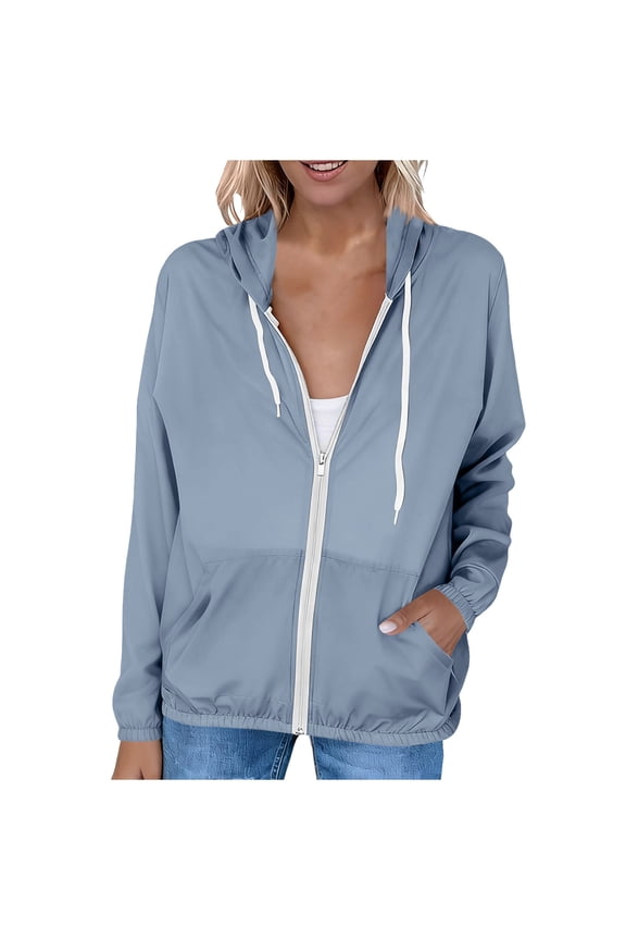 Women's UPF 50+ Sun Protection Jacket Cooling Sun Shirt Lightweight Athletic Hoodie with Zipper Pockets Outdoor Gray S