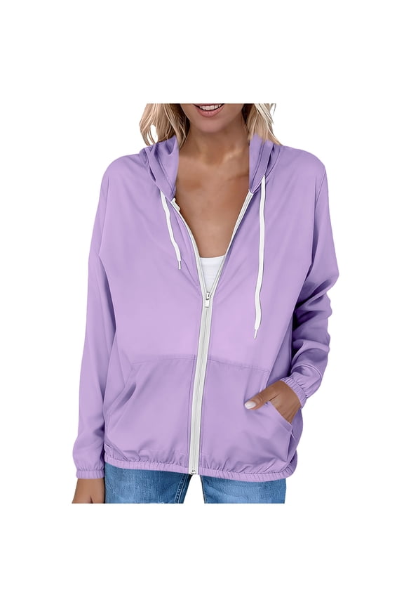 Women's UPF 50+ Sun Protection Jacket Cooling Sun Shirt Lightweight Athletic Hoodie with Zipper Pockets Outdoor Purple 2XL