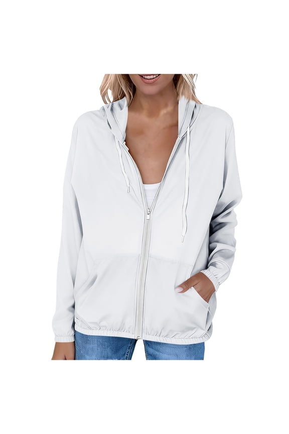 Women's UPF 50+ Sun Protection Jacket Cooling Sun Shirt Lightweight Athletic Hoodie with Zipper Pockets Outdoor White S
